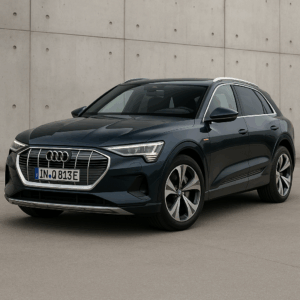 Audi Q8 e-tron i mørkeblå – rummelig elbil, kompakt SUV med lang rækkevidde, fleksibel leasing, enkel hurtig levering.