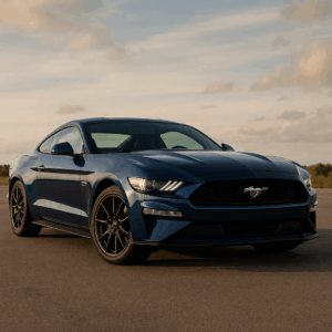 Ford Mustang i blå – enkel sportscoupe med brændstofeffektivitet, fleksibel leasing og hurtig levering hos LeasingBird.