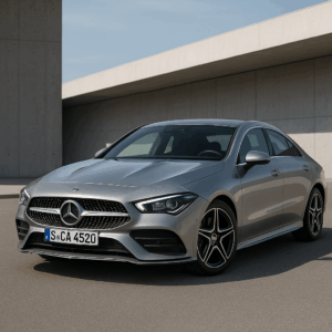 Mercedes-Benz CLA Coupé hybrid i sølv – kompakt, brændstofeffektiv leasingbil med enkel, hurtig levering og fleksibilitet.