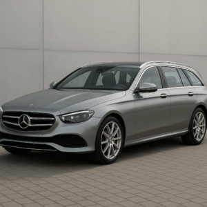 Mercedes-Benz E-Klasse Estate hybridbil i sølv – rummelig stationcar til fleksibel leasing, enkelt & hurtig levering.