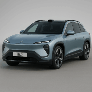 Nio EL7 elbil i lyseblå – rummelig SUV med effektiv eldrift til fleksibel leasing og hurtig levering.