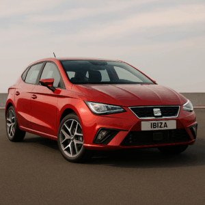 Seat Ibiza hybridbil i rød – brændstofeffektiv kompakt bil til enkel, hurtig og fleksibel leasing hos LeasingBird.