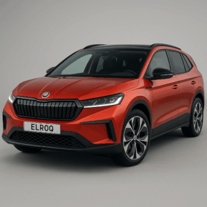 Skoda Elroq hybridbil i rød – kompakt SUV med rummelighed og brændstofeffektivitet, fleksibel leasing, hurtig levering.