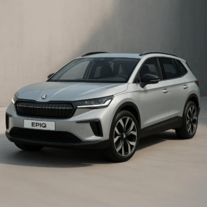 Skoda Epiq hybridbil i sølv – kompakt SUV, rummelig og brændstofeffektiv til fleksibel leasing og hurtig levering.