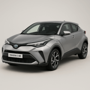 Toyota C-HR hybridbil i sølvgrå – kompakt SUV med brændstofeffektivitet til fleksibel, hurtig leasing hos LeasingBird.