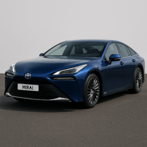 Toyota Mirai brintbil i blå – kompakt, brændstofeffektiv hybridbil til enkel og fleksibel leasing med hurtig levering.