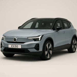 Grå Volvo EX30 elbil – kompakt SUV med elektrisk rækkevidde, rummelighed og fleksibel leasing hos LeasingBird.